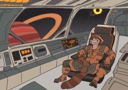 absurd_res anders-glyc anthro athletic athletic_anthro athletic_male big_penis black_hole bodysuit brown_body brown_eyes brown_fur chair clothing erection fingerless_gloves fur furniture genitals gloves grin guardians_of_the_galaxy handwear hi_res humanoid_genitalia humanoid_penis male mammal marvel masturbation on_chair paws penile penile_masturbation penis planet procyonid raccoon rocket_raccoon screen sitting skinsuit smile solo space spacecraft star tight_clothing vehicle zipper