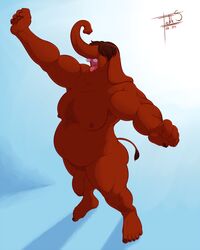 2013 anthro balls brown_hair cayenne cayenne_(freckles) chubby flaccid freckles_(artist) furry hair male male_only mammoth muscles nipples no_humans nude open_mouth penis solo trunk yawn