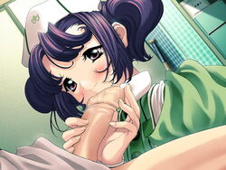 blush breasts cum game_cg handjob konsu_konsuke maria_(private_nurse) nurse penis private_nurse purple_hair thighhighs uncensored