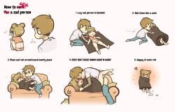 1boy 1girls after_sex after_vaginal blanket blanket_burrito blonde_hair blush chibi closed_eyes clothed clothed_sex comic comic_strip couch cozy crop_top crying cum cum_filled cum_inside cum_leaking cum_overflow cum_puddle cute female female_penetrated femsub hair_bun happy happy_ending highres how_to how_to_care_for_a_sad_person how_to_take_care_of_a_sad_person inside larger_male laying_down laying_on_couch leg_lock leglock light_skin love_heart love_hearts loveheart lovehearts male male_penetrating male_penetrating_female meme missionary_position panels panties penetration petite pillows pussy rolling sad sex sex_on_couch short_hair size_difference skinny small_breasts smaller_female sofa space_buns sparrow_(artist) straight tears thrusting tutorial vaginal_penetration vaginal_sex wavy_mouth white_background wholesome