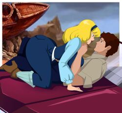 arched_back big_ass blonde-haired_female blonde_female blonde_hair blonde_hair_female blue_eyes brown_eyes brown_hair brown_hair_male car_hood carly_(transformers) couple couple_(romantic) couple_art couple_love desert_background flustered_male ghostlessm headband large_ass male_on_bottom massive_ass on_top_of_another seductive_eyes seductive_look seductive_pose seductive_smile spike_witwicky straddling straddling_lap transformers transformers_g1 voluptous_female woman_on_top
