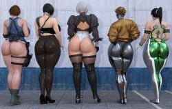 3d 3d_(artwork) 3d_render 5girls ada_wong ass_chart ass_comparison atomic_heart big_ass brick_wall capcom crossover eve_(stellar_blade) feet_out_of_frame from_behind hi_res highres huge_ass jill_valentine jill_valentine_(sasha_zotova) large_ass left_(atomic_heart) light-skinned_female lineup mature mature_female mature_woman multiple_crossover multiple_girls resident_evil resident_evil_2_remake resident_evil_3_remake ruireta shiny_skin sony_interactive_entertainment standing stellar_blade take_your_pick teasing the_twins_(atomic_heart) wall yorha_2b