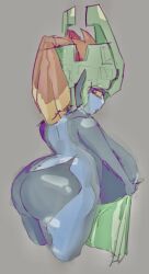 ass_focus back_view big_ass covering_breasts female from_behind imp imp_midna large_breasts looking_back midna nsfw nude orange_hair red_eyes red_hair shortstack sketch solo the_legend_of_zelda thick_thighs topless towel towel_only twilight_princess usukun