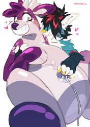 absurd_res ambiguous_gender animate_inanimate anthro ash_(pandashk) belly belly_expansion belly_inflation big_belly bite blush bodily_fluids canid canine canis claws cum cum_drip cum_inside deer digital_media_(artwork) dripping duo expansion featureless_crotch fur genital_fluids glistening glistening_body hair hi_res hooves horn huge_belly inflatable inflation ko_(character) leaking_cum living_inflatable male mammal no_genitals nude pandashk paws permanent_smile pool_toy sex simple_background size_difference smile submissive teasing thick_thighs translucent translucent_body valve_(mechanical) wolf