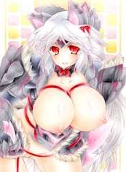 breasts hair jinouga_(armor) large_breasts monster_hunter red_eyes tagme white_hair