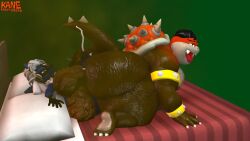 anthro bed blue_body brown_body cuffs cum cumshot duo english_description feces frost_lucario_(frost) green_background hot_dogging kane_brent_koopa kane_brent_koopa_(character) looking_pleasure lucario male male_only mario_(series) nintendo orange_hair orange_shell penis pokemon pokemon_(species) red_blanket scat shell shit simple_background spiked_shell spiked_tail spikes_(anatomy) tagme