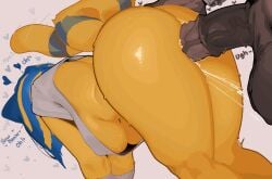 1boy 1girls animal_crossing animal_ears animal_penis animal_tail ankha ankha_(animal_crossing) anthro ass blue_hair bob_cut breasts cat_ears cat_girl cat_tail colored_skin commentary doggy_style domestic_cat english_commentary erection female female_focus from_side futa_with_female futanari grabbing_another's_ass groping heart hearts hearts_around_head horse_penis horsecock huge_balls huge_cock huge_testicles large_breasts large_insertion naxius_noxy penis poney sex shirt simple_background solo_focus straight tail testicles thick_penis uncensored underboob veins veiny_penis white_shirt yellow_body yellow_fur yellow_skin