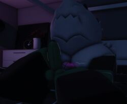 3d arm_stockings bedroom_background bedroom_setting bell_on_tail black_stockings furry green_body green_skin holding_ass pawpawmawmeow penis_throbbing precum roblox roblox_avatar roblox_studio robloxian tagme under_ass under_pussy