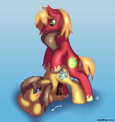 2013 bent_over big_macintosh_(mlp) blonde_hair blue_eyes blush brown_hair capseys caramel_(mlp) cum cutie_mark doggy_style duo equine freckles friendship_is_magic from_behind gay hair horse male male_only my_little_pony no_humans penetration pony sex