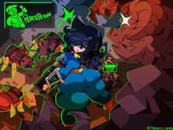 1girls 2025 ? artist_name ass back_view background big_ass black_hair blue_clothing bubble_butt bug color commission deathclaw english_text fallout female female_focus green_eyes green_outline gun hair_over_one_eye hi_res holding_gun holding_object holding_weapon huge_ass imminent_sex kuroki_tomoko laser_rifle light-skinned_female light_skin long_hair looking_at_another looking_back monster pixel_art radroach tamaco text thick_thighs thighs vault_suit watashi_ga_motenai_no_wa_dou_kangaetemo_omaera_ga_warui!
