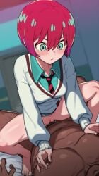 1boy 1girls age_difference amate_yuzuriha animated aqua_eyes blinking blush bottomless breasts clothed_female_nude_male cowgirl_position cum cum_in_pussy cum_inside dark-skinned_male dark_skin ejaculation faceless faceless_male female green_eyes grin gundam gundam_gquuuuuux highres indoors light_blush live2d medium_breasts moaning mosaic_censoring muscular muscular_male no_panties nt00 nude prostitution red_hair school_uniform sex short_hair smile sound straddling sweater tagme tomboy vaginal_penetration video