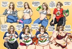 ass ass_expansion assthethick bbw belly belly_button_piercing belly_expansion belly_overhang big_ass big_belly big_breasts bloated bloated_belly bloated_stomach body_growth_(enlargement) breast_expansion breast_growth_(enlargement) breasts bubble_ass bubble_butt chubby chubby_female comic dialogue digital_media_(artwork) english_text fat fat_ass female female_focus geek gluttony huge_ass huge_breasts huge_thighs hyper_fat hyper_thighs large_ass large_breasts morbidly_obese morbidly_obese_female nerd nerdification nerdy_female obese overweight overweight_female piercing ripped_clothing ripped_pants ripped_shirt slob slobification ssbbw thick_thighs weight_gain weight_gain_female weight_gain_sequence