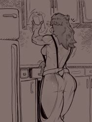 2d_(artwork) aged_up anthro apron ass baking breasts deltarune digital_media_(artwork) doodle female female_only furry kitchen lizard long_hair milk muscular_female semi_nude sketch susie_(deltarune) tail undertale_(series) zytkal