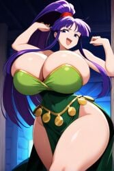 ai_generated dancing eiken exotic_dancer huge_breasts kirika_misono long_hair ponytail purple_eyes purple_hair