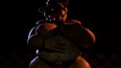 1_eye animatronic anthro bear belly big_breasts blender_(artwork) breasts digital_media_(artwork) five_nights_at_freddy's five_nights_at_freddy's_(film) genitals golden_freddy_(fnaf) golden_freddy_(movie) hi_res machine male mammal overweight overweight_anthro overweight_male penis robot scottgames small_penis solo tongue tongue_out