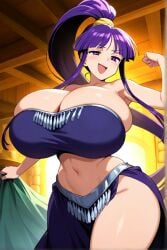 ai_generated dancing eiken exotic_dancer huge_breasts kirika_misono long_hair ponytail purple_eyes purple_hair