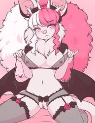 2014 anthro bat bow breasts chest_tuft clothed clothing female fur hair hi_res long_hair looking_away mammal navel nipple_piercing nipples piercing pink_eyes pink_nose presenting presenting_breasts presenting_pussy pussy solo tuft wings zyira