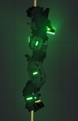 1girl b00ger_man black_fur bondage claws ears_up embarrassed female fur furry gagged glowing_eyes green_eyes people_playground protogen rope rope_bondage tape