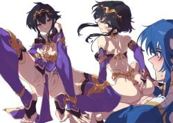 1boy anklet arabian_clothes armlet ass assertive_female bare_shoulders belly_chain black_hair blue_hair blush bracelet breasts buttjob censored choker circlet commission commissioner_upload covered_nipples cowgirl_position dancer earrings female female_pubic_hair fingerless_gloves fire_emblem fire_emblem:_genealogy_of_the_holy_war from_behind from_below gloves grinding headband highres jewelry kneeling larcei_(fire_emblem) legs looking_at_viewer looking_back multiple_views navel no_panties no_pants pelvic_curtain penis penis_on_ass presenting presenting_pussy pubic_hair seliph_(fire_emblem) sex shiratama_(siratama5656) short_hair sidelocks skeb_commission smile smug spread_legs star_(symbol) straddling straight sweatdrop thighhighs thighlet thighs white_background white_headband