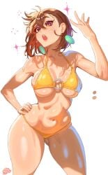 1girls ayase_momo brown_hair dandadan golden_bikini large_ass pale-skinned_female pale_skin pankekes wide_hips