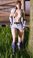 1girls 3d blender boots brown_eyes brown_hair clothing forsavide gloves kazama_asuka large_breasts namco nipples pierced_belly_button tekken tekken_8 video_games