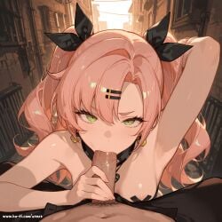 1boy ai_generated armpits beautfiul_background blowjob dark_alley disdain nicole_demara pasties pov scratched shivering small_breasts stunning_backgroud