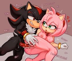 amy_rose cum_in_pussy genital_fluids genitals green_eyes heart heart-shaped_pupils mikairi4 mobian mobian_(species) pink_body pink_hair shadow_the_hedgehog sonic_(series) sonic_the_hedgehog_(series) text