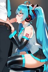 ai_generated anime blowjob blowjob_face blue_hair clothed clothed_female_nude_male clothing deminalai hatsune_miku kneeling kneeling_female kneeling_oral_position long_hair seductive_look tag_your_ai vocaloid