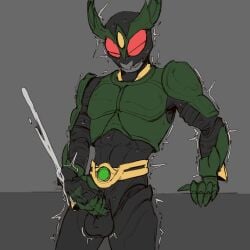 1boy abs against_surface against_wall armor armored_male balls balls_out ballsack belt big_balls chastisedhorns cum cum_spurt erect_penis erection green_armor hand_on_surface helmet kamen_rider kamen_rider_agito_(series) kamen_rider_gills leaning leaning_against_wall leaning_back male male_focus male_only mask masked masked_male masturbation motion_blur motion_lines muscles orgasm orgasm_from_handjob penis penis_out red_eyes ryo_ashihara solo tremble_lines tremble_spikes trembling trembling_penis veiny_penis