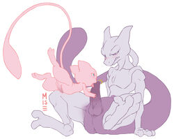 anus balls blue_eyes blush erection eye_contact eyes floating furry furry_only gay licking looking_at_another male male_only mew mewtwo misericorde mouth nintendo no_humans open_mouth oral oral_sex penis plain_background pokemon pokemon_(species) sex size_difference smooth_skin spread_legs spreading tongue tongue_out video_games white_background