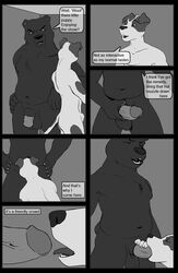 anthro balls bear big_penis black_and_white canine chubby claws closed_eyes comic dbruin english_text erection fellatio flaccid fur furry humanoid_penis male mammal monochrome nude oral oral_sex penetration penis sex text vein yaoi