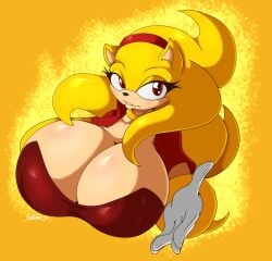 2019 anthro big_breasts breasts cleavage clothed clothing conditional_dnp digital_media_(artwork) eulipotyphlan female hedgehog hi_res huge_breasts looking_at_viewer mammal mtf_crossgender rule_63 sega signature solo sonic_(series) sonic_the_hedgehog sonic_the_hedgehog_(series) suirano super_form super_sonic