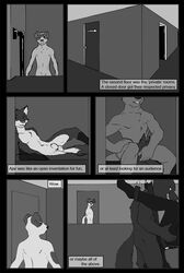 anthro ass balls black_and_white bondage bound canine comic dbruin english_text fellatio fox furry gay male monochrome muscles no_humans oral oral_sex penetration sex sheath text wolf