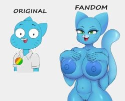 absurd_res belly big_breasts breasts cartoon_network female genitals hand_on_breast hi_res mrazel nicole_watterson nipples nude pussy solo the_amazing_world_of_gumball