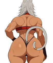 animal_ears ass ass_focus back_view big_ass bikini dark-skinned_female female female_only freshnsfw ghislaine_dedoldia gray_hair large_ass muscular_female mushoku_tensei mushoku_tensei:_isekai_ittara_honki_dasu thong