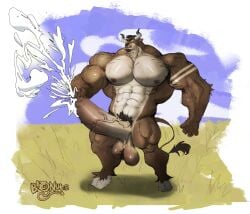 anthro balls bara bazonuts big_balls big_penis boner bovid bull cum errction furry horns huge_balls huge_cock male male_only muscles muscular nude orgasm penis solo solo_male