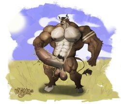 anthro balls bara bazonuts big_balls big_penis boner bovid bull errction furry horns huge_balls huge_cock male male_only muscles muscular nude penis solo solo_male