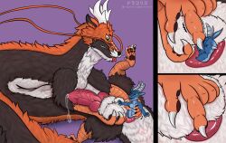 anal anal_vore animal_genitalia anthro balls bodily_fluids buttplug cum dragon duo eastern_dragon feral genital_fluids genitals hi_res knot kobold male male/male mythological_creature mythological_scalie mythology plug_(sex_toy) precum scalie sex_toy sheath size_difference sylvesternotcute tail vore