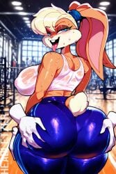 ai_generated big_ass big_breasts disembodied_hands excited furry grope gym headletzer lola_bunny sweat tagme warner_brothers wide_hips