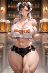 ai_generated ass big_ass big_breasts breasts capcom chun-li hooters hooters_uniform mature_female milf muscular_thighs street_fighter thick_thighs thunder_thighs wide_hips