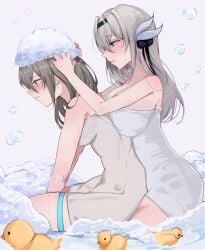 2girls arnkun firefly_(honkai:_star_rail) honkai:_star_rail shower stelle_(honkai:_star_rail) towel