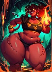 1girls 2d 2d_(artwork) 2d_artwork ai_generated belly belly_button big_ass big_butt black_clothing black_panties bottom_heavy bottom_heavy_female cave chubby chubby_female crop_top demon demon_girl demon_horns demon_tail evil_grin evil_smile fantasy female female_focus female_only fire flame glowing_eyes hips horn horns huge_hips magic magic_user magical_girl magnumdawn mythological_creature mythology non-human non-human_only oc orange_eyes original original_character overweight overweight_female panties pointy_ears pony_diffusion_xl pyromancy red_body red_hair red_skin skimpy skimpy_clothes skimpy_outfit smile smiling solo solo_female solo_focus sorceress stable_diffusion tail thick_thighs thighs thunder_thighs twintails underground wide_hips yellow_eyes