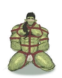 balls bara bazonuts big_balls big_penis blindfold blindfolded body_hair bondage bound bulge facial_hair flaccid hands_behind_back male male_only muscles muscular on_knees orc penis solo solo_male