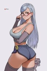 1girls 2024 2d anime anime_character anime_style armwear ass ass_focus ayase_seiko big_ass big_breasts booty_shorts dandadan digital_media_(artwork) dolphin_shorts earrings feline female female_focus female_only from_behind fully_clothed gilf glasses gmilf grandmother granny hair_down hair_ornament hourglass_figure large_ass legs_out_of_frame legwear light-skinned_female long_hair looking_at_viewer looking_back looking_back_at_viewer mature_female mature_woman milf older_female prixmal pubic_hair short_pants short_shorts shorts sideboob simple_background solo solo_female turbo_granny_(dandadan) very_long_hair white_background white_hair