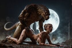 1boy 1girls ai_generated female_human female_human/male_feral female_human/male_monster feral_on_female feral_on_human full_moon interspecies interspecies_sex male_feral male_feral/female_human male_monster monster monster_on_female monster_on_human monster_penetrating noone3d petite slim slim_waist