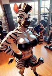 abs ai_generated animated anthro balls black_penis bra futanari gym horsecock mohawk muscular penis selfie stripes tagme veins video zebra