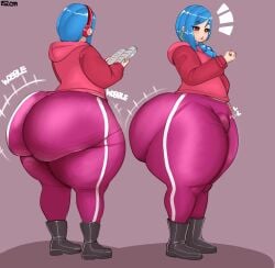 1boy ass big_ass blue_hair bottom_heavy bulge chubby earrings fat_ass femboy feminine_male fladdykin flow_(fladdykin) fully_clothed giant_ass gigantic_ass hoop_earrings huge_thighs hyper hyper_ass makeup male male_focus male_only massive_ass round_ass solo thick_ass thick_thighs wide_hips