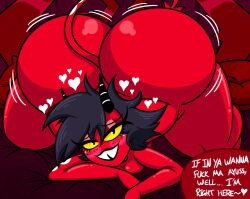 alternate_ass_size black_hair demon demon_girl helluva_boss horns huge_ass massive_ass millie_(helluva_boss) mr.lewd naked naked_female red_body red_skin text text_bubble thick_ass thick_thighs