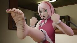 3d barefoot blender feet foot_fetish foot_focus green_eyes naruto naruto_(series) pink_hair red_toenails sakura_haruno sexy soles toenail_polish toes