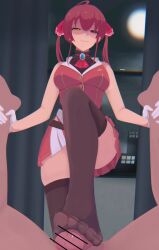 1boy absurdres commentary feet female foot_focus footjob heterochromia highres hololive houshou_marine katalashka original penis pov red_hair solo_focus stepped_on symbol-only_commentary virtual_youtuber